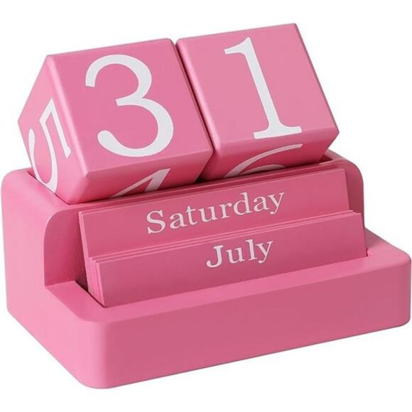 Wooden Block Perpetual Desk Calendar Reusable Date Display Home Office Decor - Picture 8 of 8